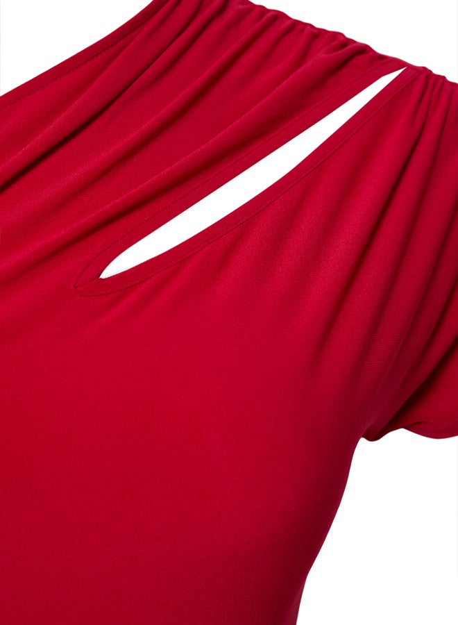 Red Bodycon Cut Out/Window Detailed Knitted Chic Dress