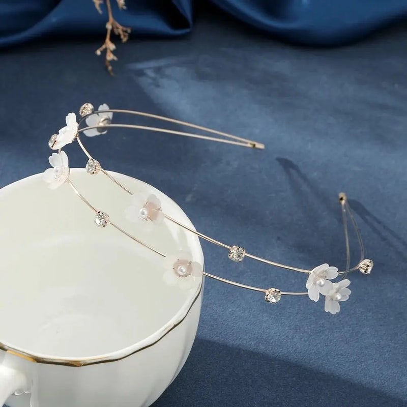 Golden Metal Zirconic Flowery Headpiece - White - Image 2