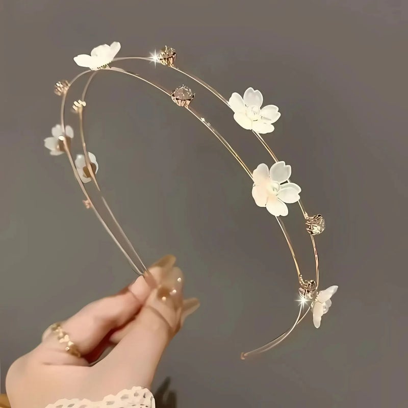Golden Metal Zirconic Flowery Headpiece - White - Image 1