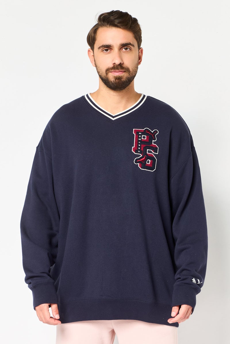 Puma x Staple Men V-Neck Long Sleeve Outdoor Sweatshirt, Navy - Image 1