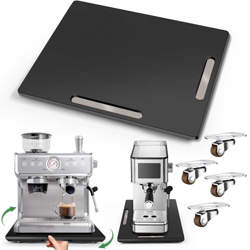 Joy&Grace Appliance Slider for Kitchen Appliances 360° Rolling Sliding Tray for Coffee Maker Countertop, Bamboo Coffee Pot Slider Rolling Tray with Universal Rollers (Black, Large 16"x13") - Image 1