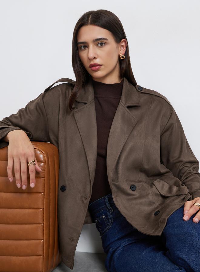 تايك تو جاكيت بمظهر سويدي مع أزرار امامية - Image 1