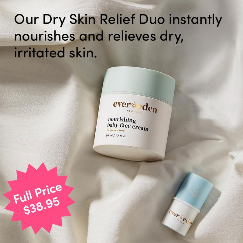 Evereden Dry Relief DUO - Face Cream (1.7oz) & Lip Balm (0.13oz) - Clean, Vegan & Easy to Use Toddler Chapstick & Baby Cream Bundle for Deep Soothing Hydration - Non-Greasy & Fragrance-Free - Image 2