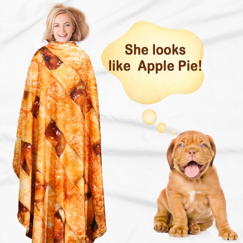 Bnuitland Bnuitland Apple Pie Pattern Throw Blanket  Novelty Realistic Food Blanket for Sofa Bed Couch  300GSM Super Soft Flannel Fuzzy Funny Gift Throw for Kids/Pets and Adults  - Image 2