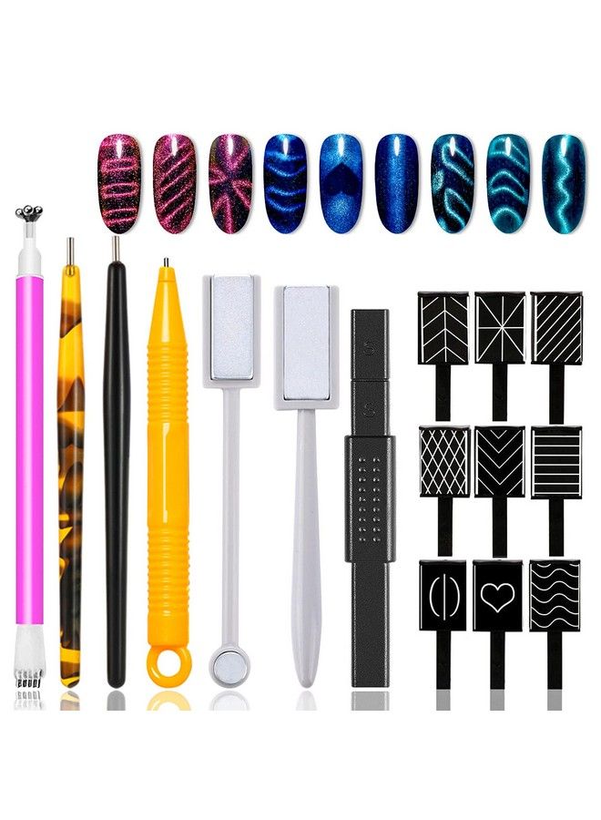 JERCLITY 16 Pieces Cat Eye Magnet Tool For Nails Magnet Plate Wand Board Double Ended Nail Magnet Plate Nail Magnetic Pen Line Strip Effect 3D Magnetic For Cat Eye Gel Polish Diy Nail Art - Image 1