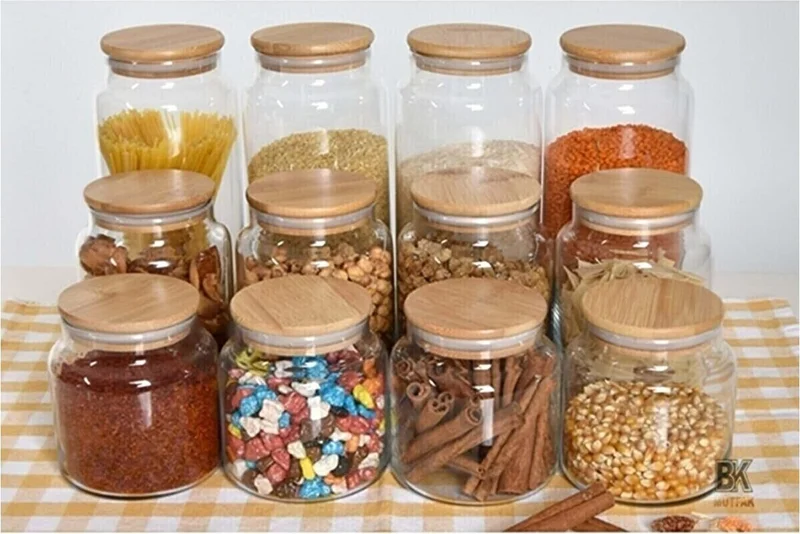 Favori Mutfak 12-Piece Bamboo Lid Vacuum Glass Jar Storage Container Set (1300ML-800ML-500ML) 3 Sizes