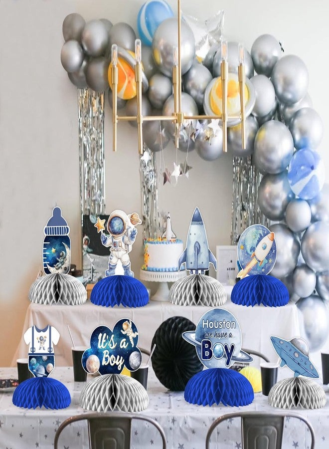 Cheereveal 8 Pcs Outer Space Baby Shower Honeycomb Centerpiece, Blue Houston We Have A Boy Table Decorations, Planet Astronaut Rocket Outer Space Trip Themed Birthday Party Supplies - Image 3