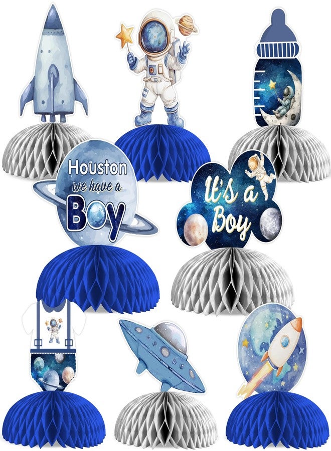Cheereveal 8 Pcs Outer Space Baby Shower Honeycomb Centerpiece, Blue Houston We Have A Boy Table Decorations, Planet Astronaut Rocket Outer Space Trip Themed Birthday Party Supplies - Image 1