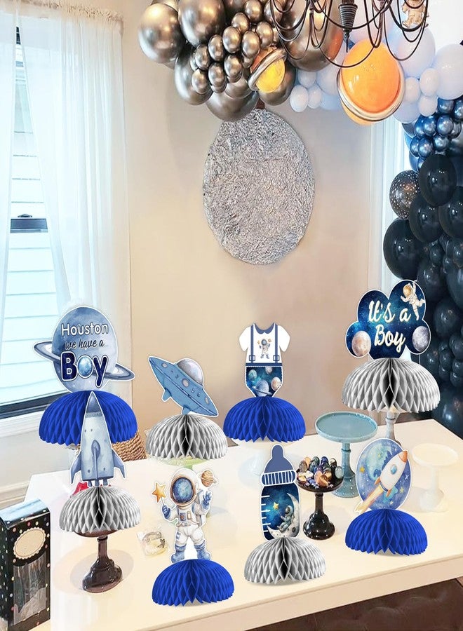 Cheereveal 8 Pcs Outer Space Baby Shower Honeycomb Centerpiece, Blue Houston We Have A Boy Table Decorations, Planet Astronaut Rocket Outer Space Trip Themed Birthday Party Supplies - Image 2