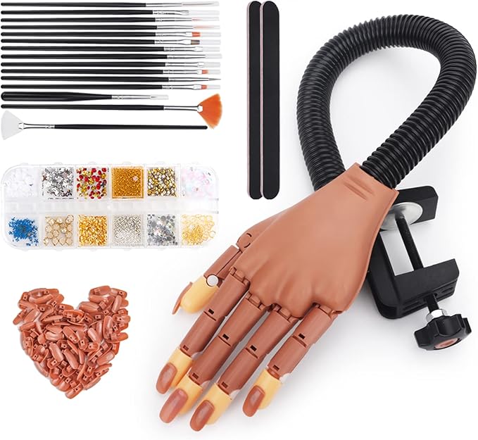 Deciniee Practice Hand for Acrylic Nails300 Pcs Nail Tips Flexible Training Hand Professional Nail Art Hand Tools Adjustable False Finger Nails for DIY Nail Manicure - Image 1