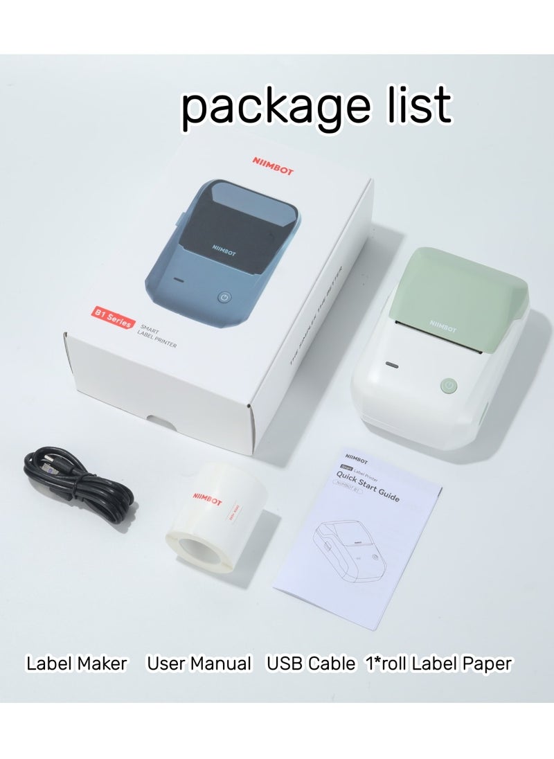 NIIMBOT - B1 Label Maker with Auto Identification, Thermal Label Printer with 1 Roll 50mm*30mm White Tape, Portable Bluetooth Label Maker with  20-50mm Print Width, USB Rechargeable, Easy to Use for Office, Home, Business, Green - Image 1