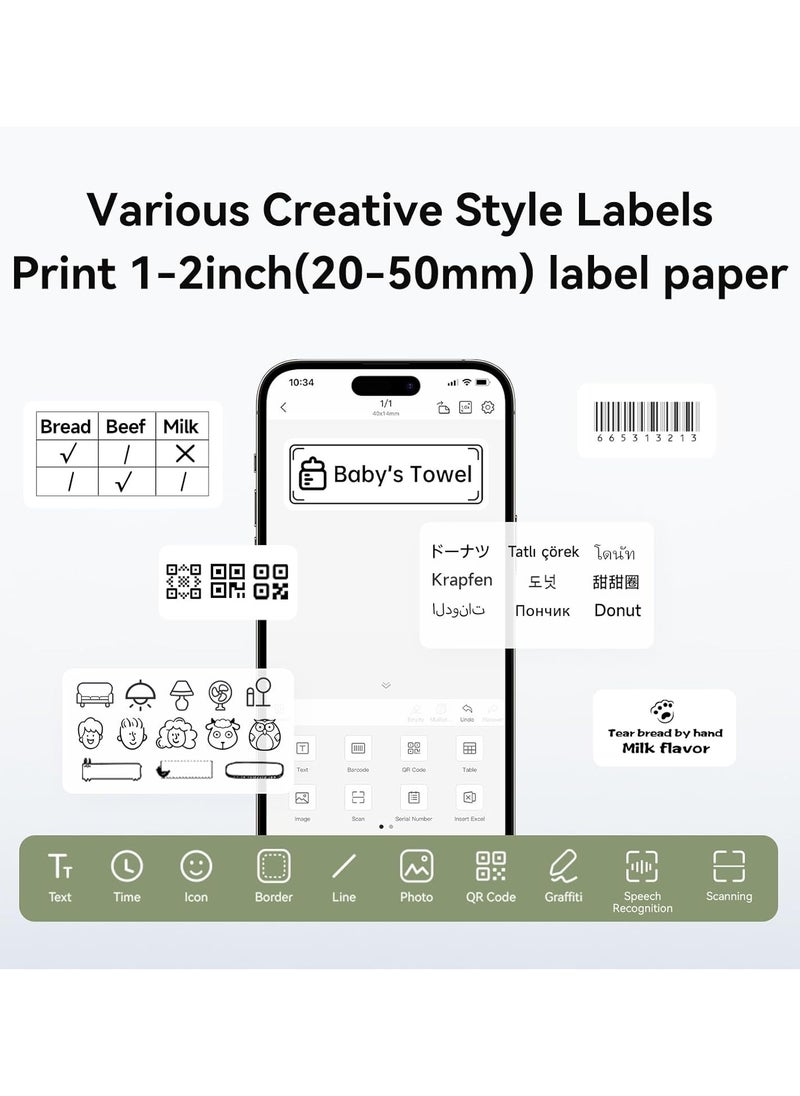 NIIMBOT - B1 Label Maker with Auto Identification, Thermal Label Printer with 1 Roll 50mm*30mm White Tape, Portable Bluetooth Label Maker with  20-50mm Print Width, USB Rechargeable, Easy to Use for Office, Home, Business, Green - Image 1