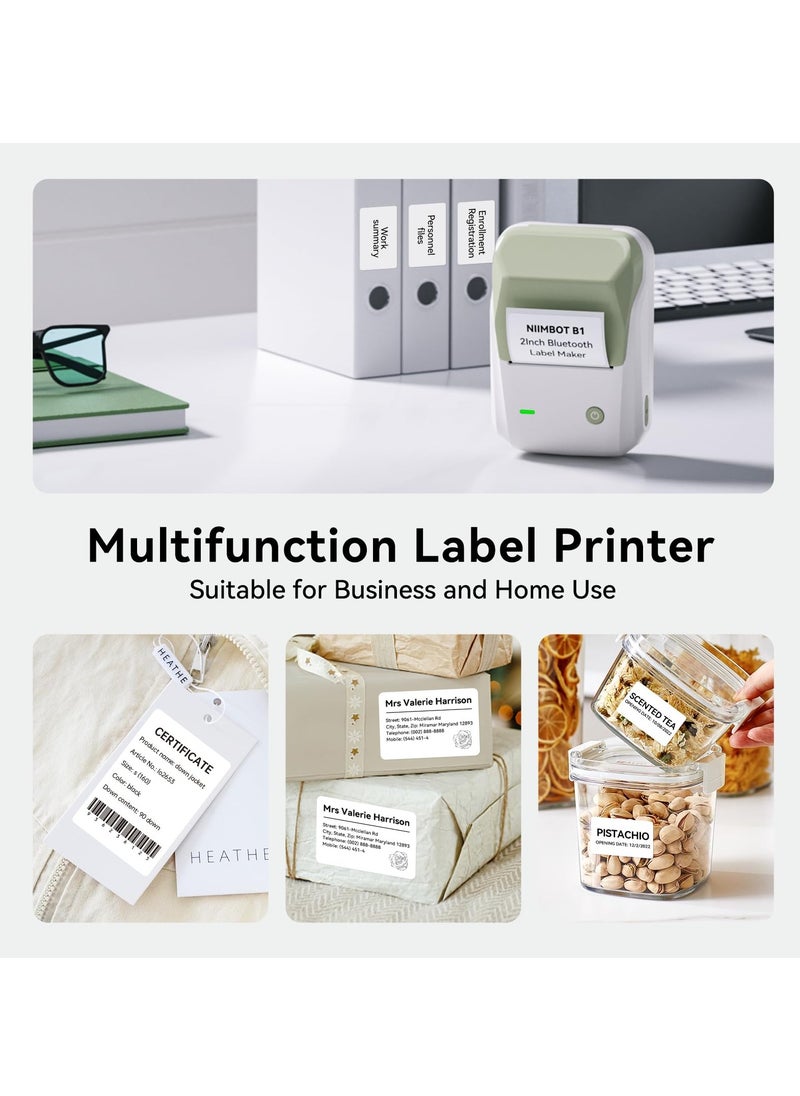 NIIMBOT - B1 Label Maker with Auto Identification, Thermal Label Printer with 1 Roll 50mm*30mm White Tape, Portable Bluetooth Label Maker with  20-50mm Print Width, USB Rechargeable, Easy to Use for Office, Home, Business, Green - Image 1