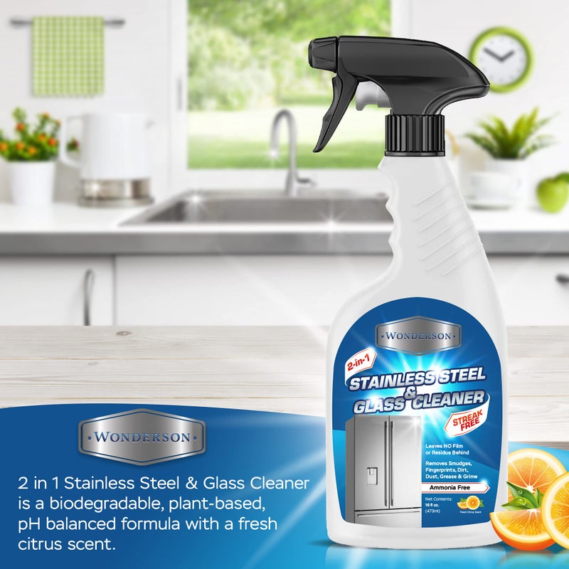 Wonderson 2-In-1 Stainless Steel & Glass Cleaner 16 Ounces - For Use On Appliances, Countertops, Sinks, Stovetops, Dishwashers, Windows, Bathrooms, Cars, & More! - Image 3