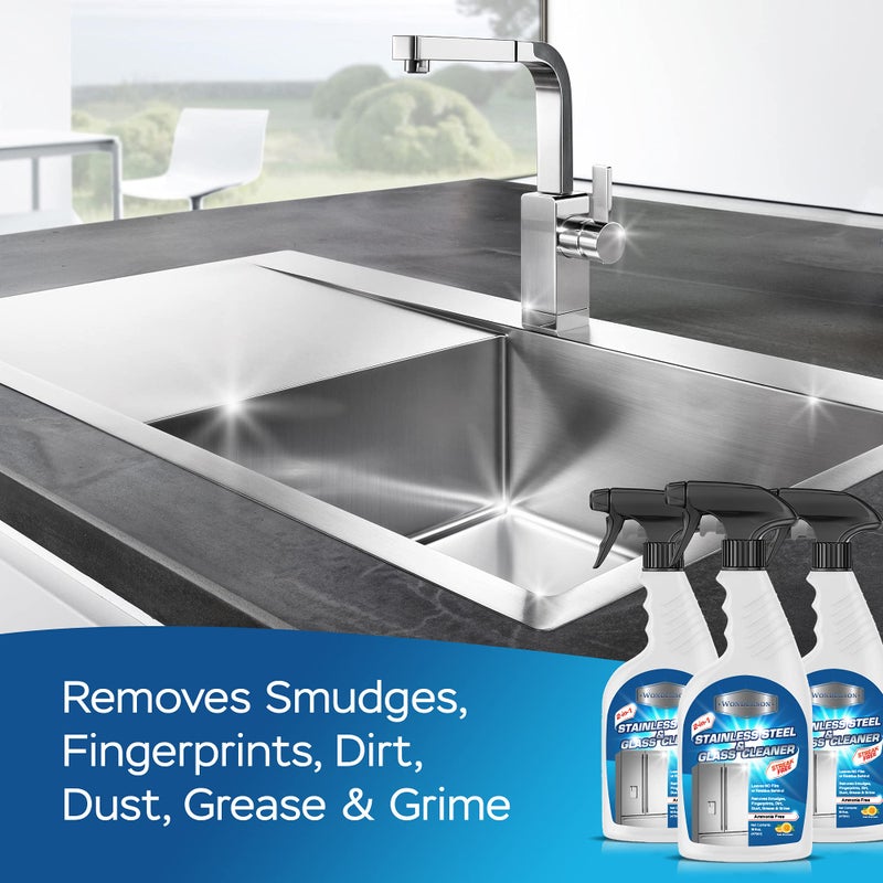 Wonderson 2-In-1 Stainless Steel & Glass Cleaner 16 Ounces - For Use On Appliances, Countertops, Sinks, Stovetops, Dishwashers, Windows, Bathrooms, Cars, & More! - Image 4