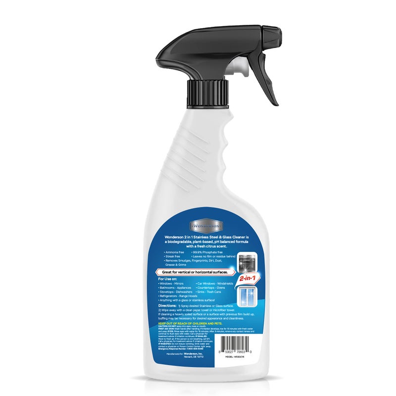 Wonderson 2-In-1 Stainless Steel & Glass Cleaner 16 Ounces - For Use On Appliances, Countertops, Sinks, Stovetops, Dishwashers, Windows, Bathrooms, Cars, & More! - Image 2