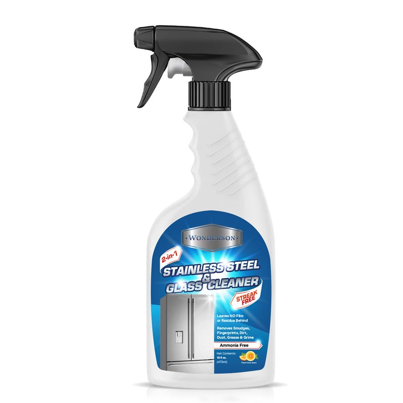 Wonderson 2-In-1 Stainless Steel & Glass Cleaner 16 Ounces - For Use On Appliances, Countertops, Sinks, Stovetops, Dishwashers, Windows, Bathrooms, Cars, & More! - Image 1