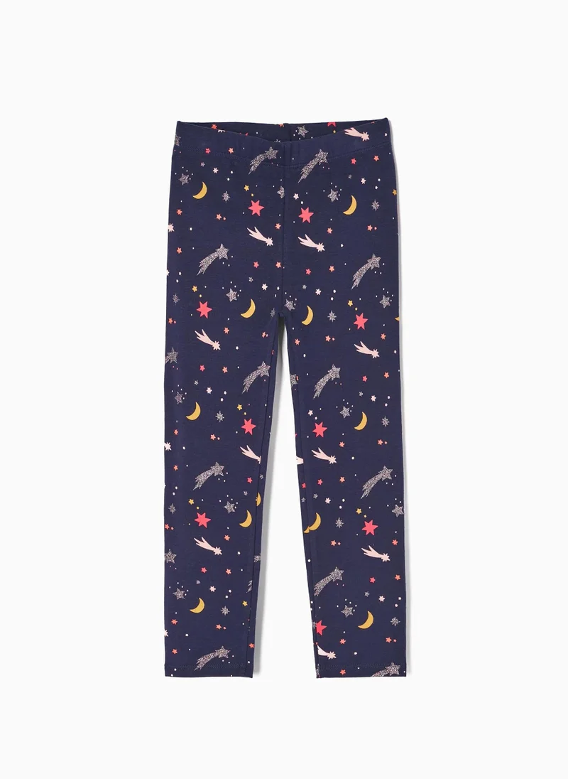 زيبي Cotton Brushed Leggings with Print for Girls 'Stars', Dark Blue