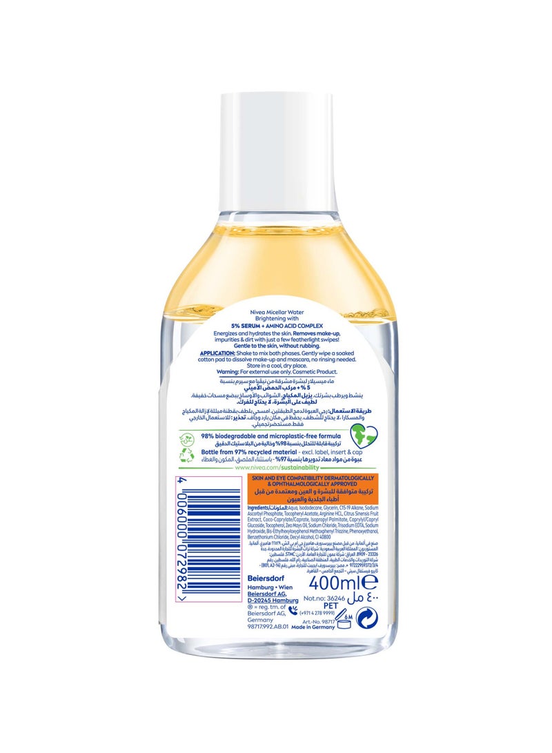 Nivea Brightening Micellar Water Cleanses Brightens And Removes Make Up Infused With Vitamins C And E 400ml - Image 2