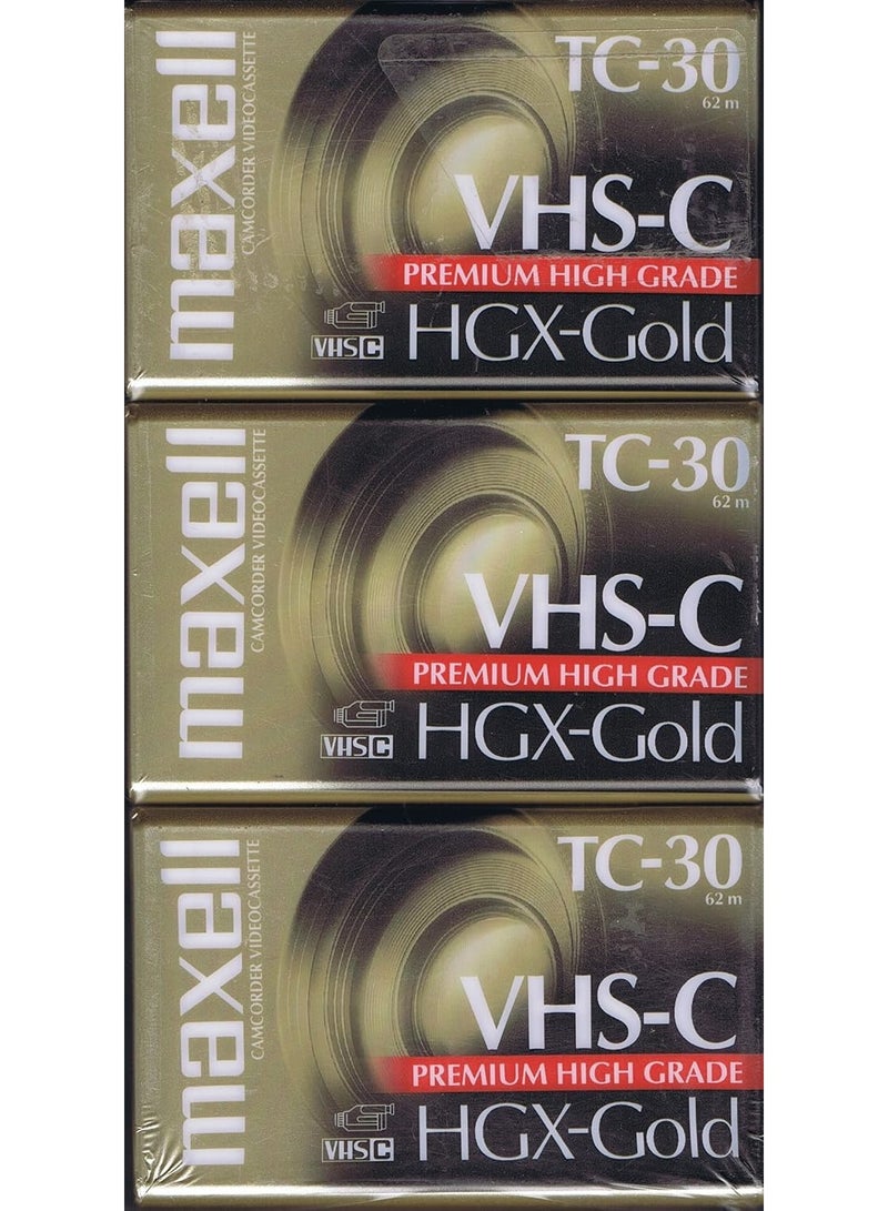 Maxell Maxell 203090 VHS-C TC-30 HGX Gold Camcorder Videocassette (3-Pack)