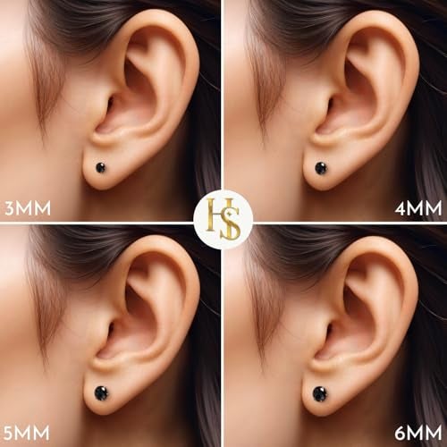 HIGHSPARK 925 Silver Solitaire Black Stud Earrings | 92.5 Sterling Silver & Round Brilliant Cubic Zirconia Tops for Men Women Boys & Girls | Black 5mm - Image 5