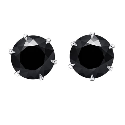 HIGHSPARK 925 Silver Solitaire Black Stud Earrings | 92.5 Sterling Silver & Round Brilliant Cubic Zirconia Tops for Men Women Boys & Girls | Black 5mm - Image 1