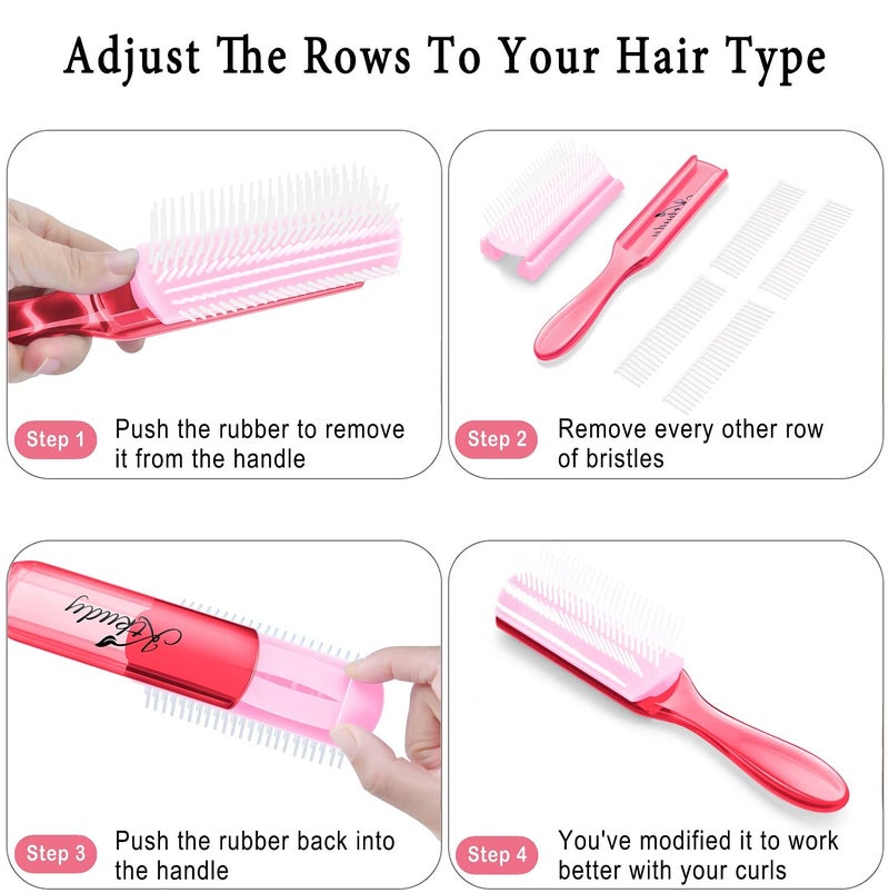 KTKUDY Curl Defining and Shaping Brush - 9 Rows for Separating and Finishing Thick, Wavy, Curly or Coily Hair (Pink) - Image 4