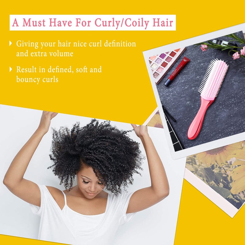 KTKUDY Curl Defining and Shaping Brush - 9 Rows for Separating and Finishing Thick, Wavy, Curly or Coily Hair (Pink) - Image 3