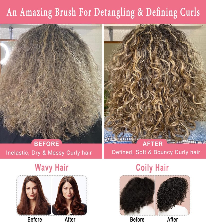 KTKUDY Curl Defining and Shaping Brush - 9 Rows for Separating and Finishing Thick, Wavy, Curly or Coily Hair (Pink) - Image 2