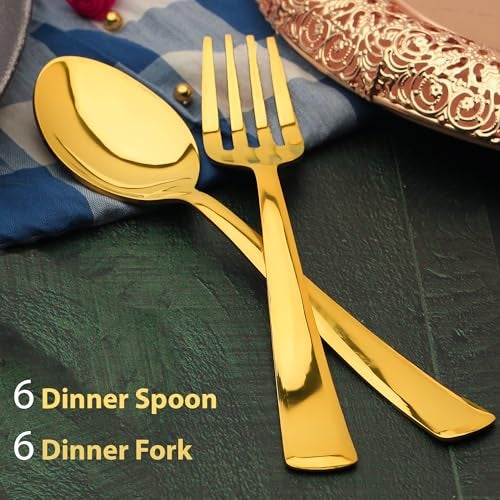 Parage 12 Pieces Stainless Steel Golden Spoon & Fork Set, 16 cm Each, Premium Cutlery Set for Home & Kitchen, PVD Gold Flatware, Elegant Dining (6 Dinner Spoons & 6 Dinner Forks)… - Image 2