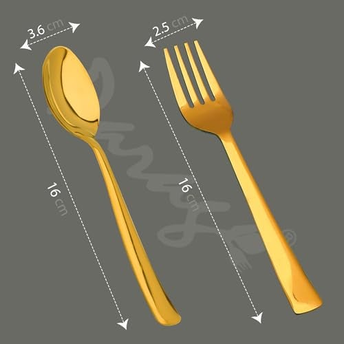 Parage 12 Pieces Stainless Steel Golden Spoon & Fork Set, 16 cm Each, Premium Cutlery Set for Home & Kitchen, PVD Gold Flatware, Elegant Dining (6 Dinner Spoons & 6 Dinner Forks)… - Image 3