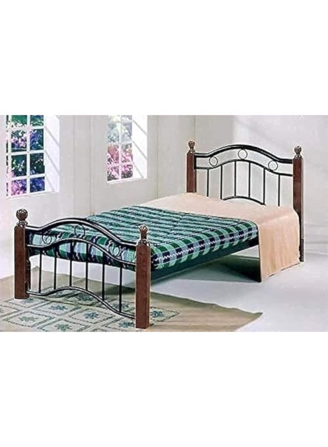 ALWASIT HOME Heavy Duty Wooden Steel Bed With Brown Wooden Legs - Single Size ( L x W) (190 x 90)  Model - GDF-8882  - Image 1