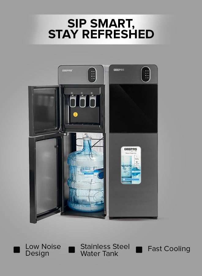 GEEPAS Bottom Loading Water Dispenser| Normal, Hot and Cold Function, Compressor Cooling, And 3 Taps| Cold Temperature: 4-12 Degrees Celsius; Hot Temperature: 85-95 Degrees Celsius| Perfect For Home And Office| Metallic grey, 2 Year Warranty GWD17037 Grey & Black - Image 5