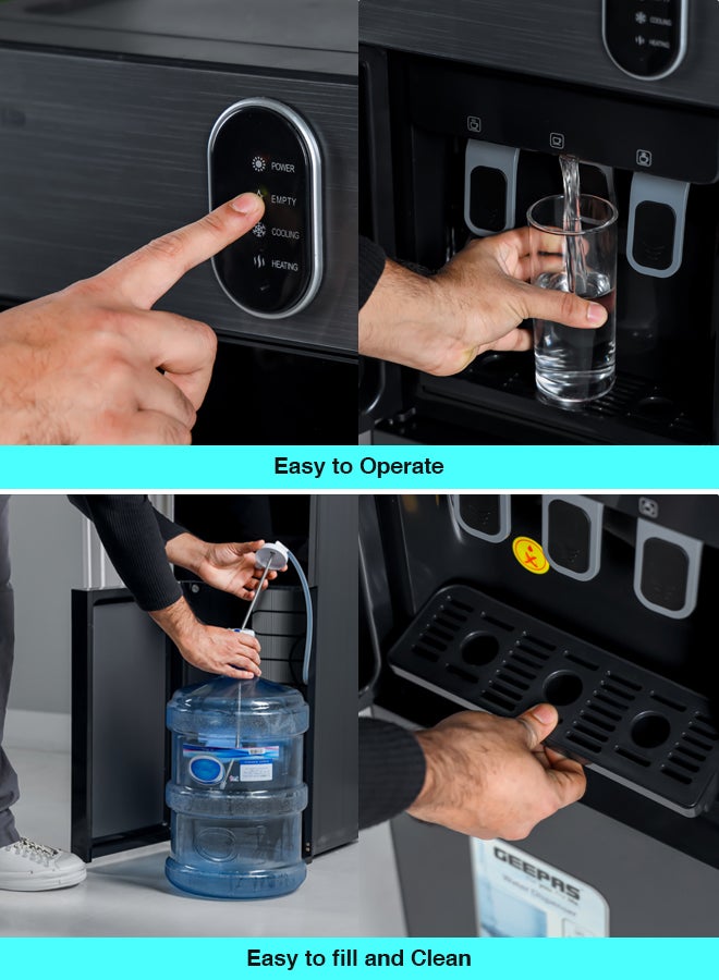 GEEPAS Bottom Loading Water Dispenser| Normal, Hot and Cold Function, Compressor Cooling, And 3 Taps| Cold Temperature: 4-12 Degrees Celsius; Hot Temperature: 85-95 Degrees Celsius| Perfect For Home And Office| Metallic grey, 2 Year Warranty GWD17037 Grey & Black - Image 4