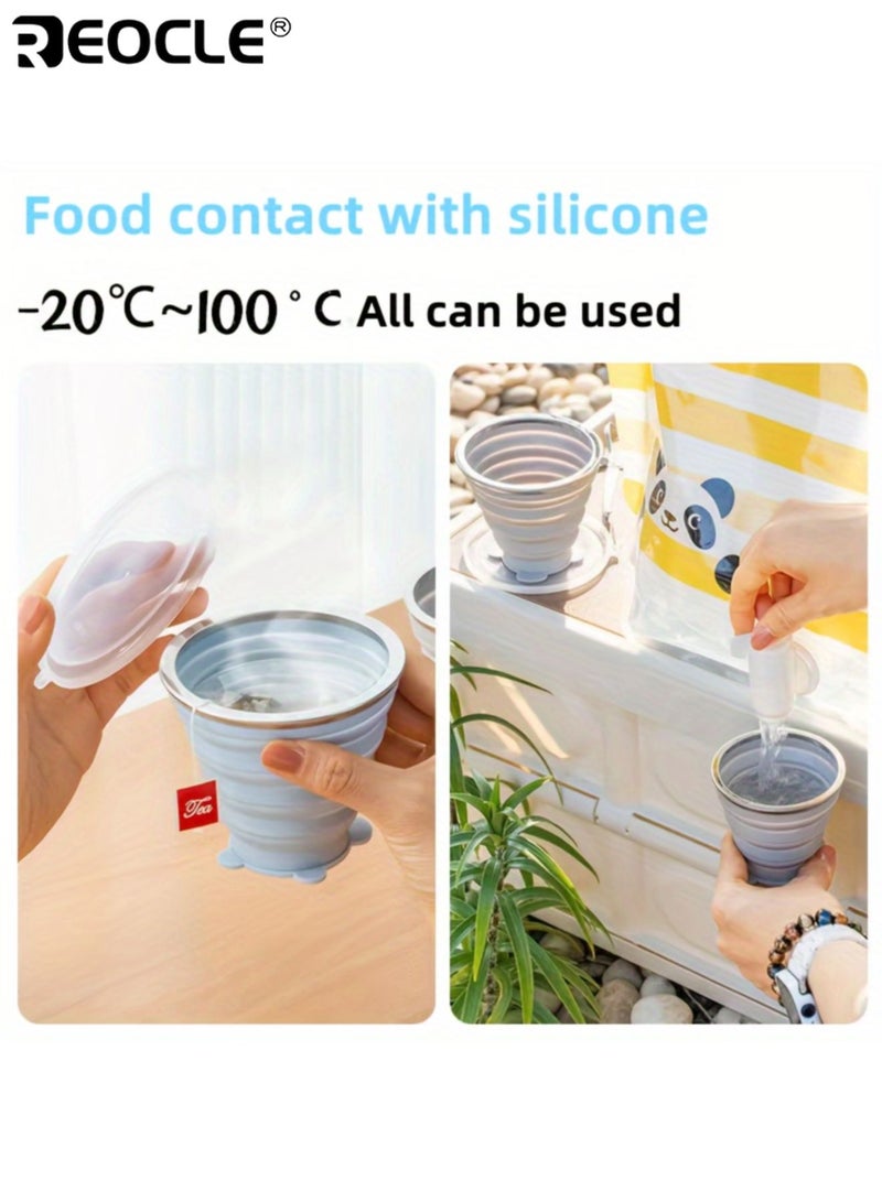 ريوكل كوبان ماء محمولان قابلان للطي بسعة 320 مل، بتصميم سيليكون آمن غذائيًا، وأكواب ضغط للسفر مع خاصية منع التسرب، للتخييم في الهواء الطلق وتنظيف الأسنان. - Image 5