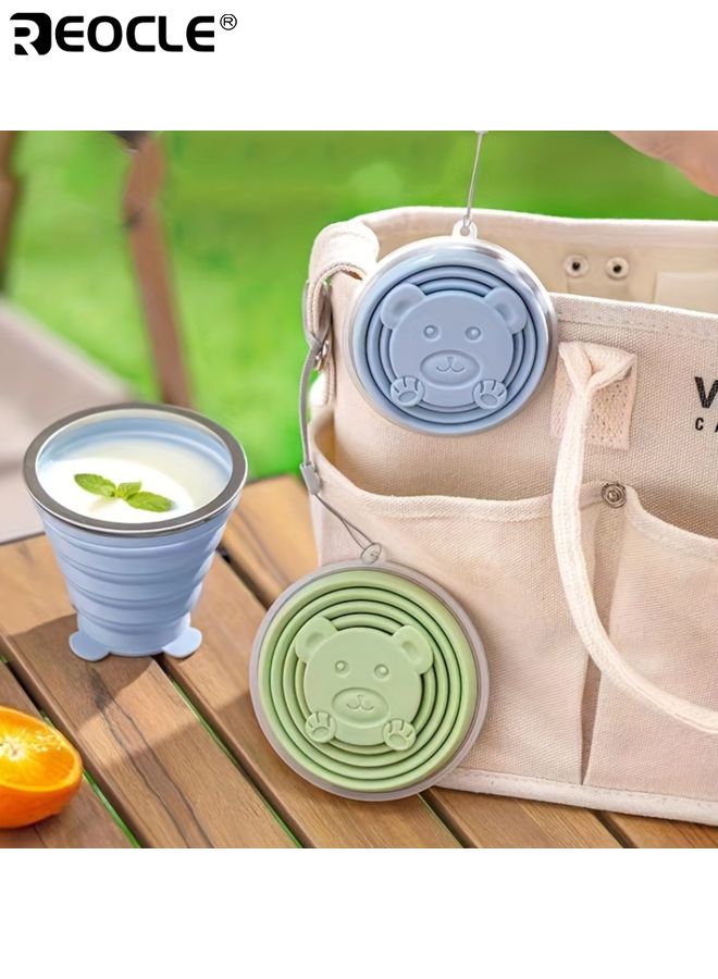 ريوكل كوبان ماء محمولان قابلان للطي بسعة 320 مل، بتصميم سيليكون آمن غذائيًا، وأكواب ضغط للسفر مع خاصية منع التسرب، للتخييم في الهواء الطلق وتنظيف الأسنان. - Image 2
