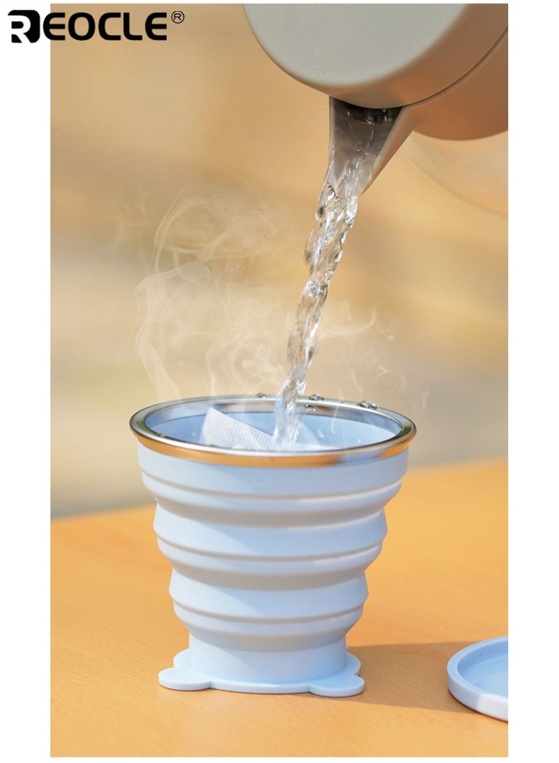 ريوكل كوبان ماء محمولان قابلان للطي بسعة 320 مل، بتصميم سيليكون آمن غذائيًا، وأكواب ضغط للسفر مع خاصية منع التسرب، للتخييم في الهواء الطلق وتنظيف الأسنان. - Image 3