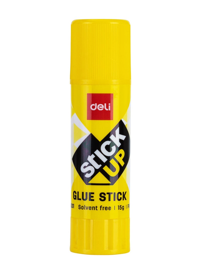 Deli EA20110 STICK UP PVP Glue Stick, 15g, White Glue, Yellow Barrel, Non-Toxic, Washable - Image 1