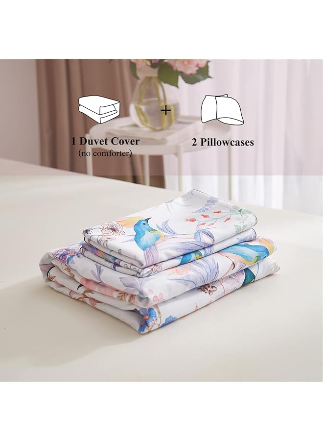 erorex Purple Floral Birds Duvet Cover Set Botanical Flower Plants Pattern Bedding Set In Lilac With Zipper Closure No Comforter 3Pcs Queen Size - Image 5