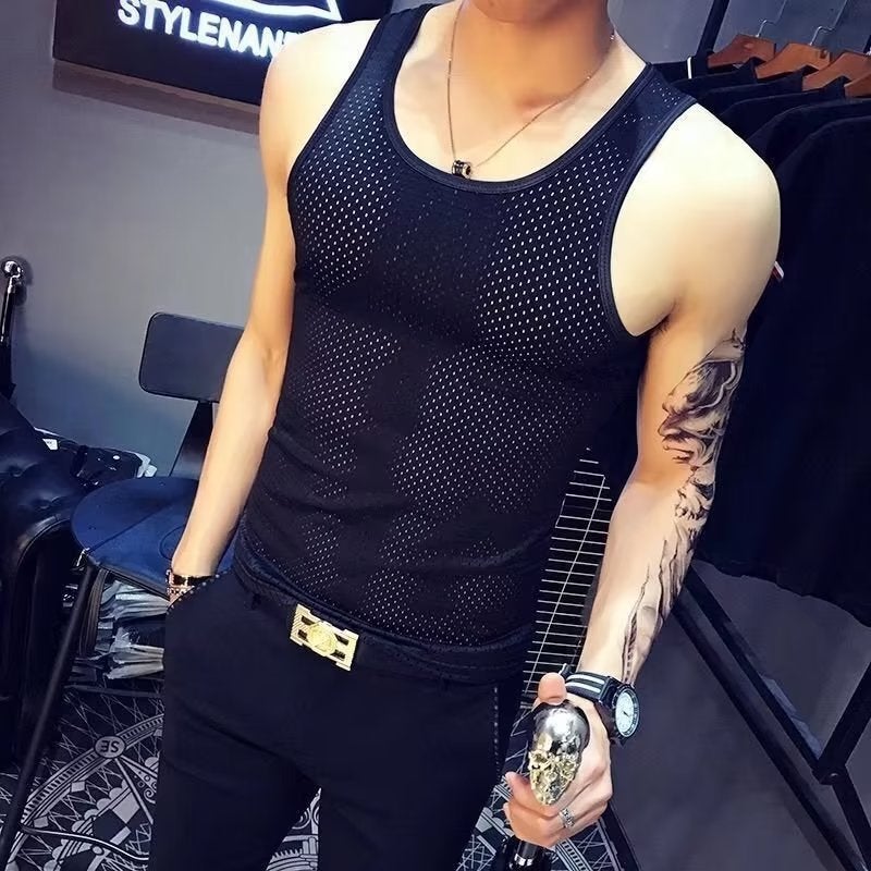 Generic Sleeveless Mens Sports Tank Top Summer Breathable Running Gym Vest Black  - Image 2