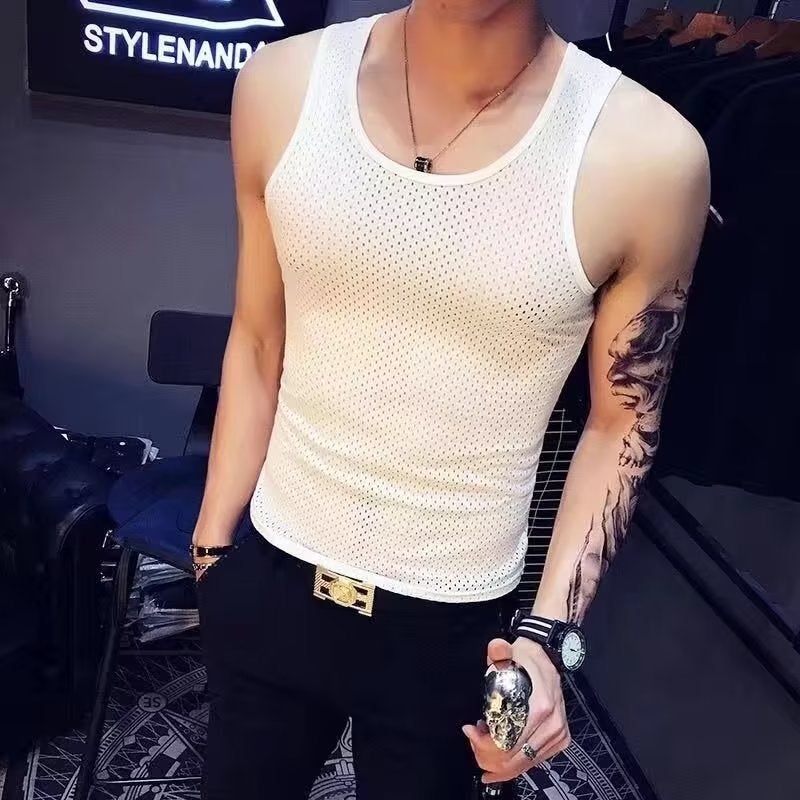 Sleeveless Mens Sports Tank Top Summer Breathable Running Gym Vest Black