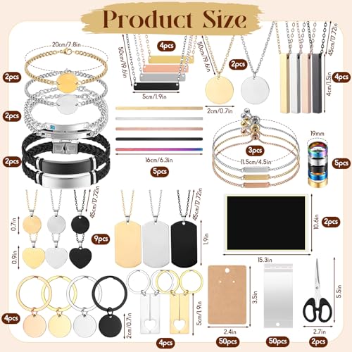Quelay 99 Pcs Laser Engraving Materials Bulk Include 46 Jewelry Making Engraving Accessories Kit Necklace Bracelet Ring Keychain with Laser Marking Paper for Laser Engraver DIY Crafting Supplies - Image 2