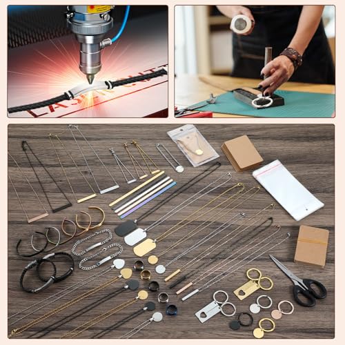 Quelay 99 Pcs Laser Engraving Materials Bulk Include 46 Jewelry Making Engraving Accessories Kit Necklace Bracelet Ring Keychain with Laser Marking Paper for Laser Engraver DIY Crafting Supplies - Image 4