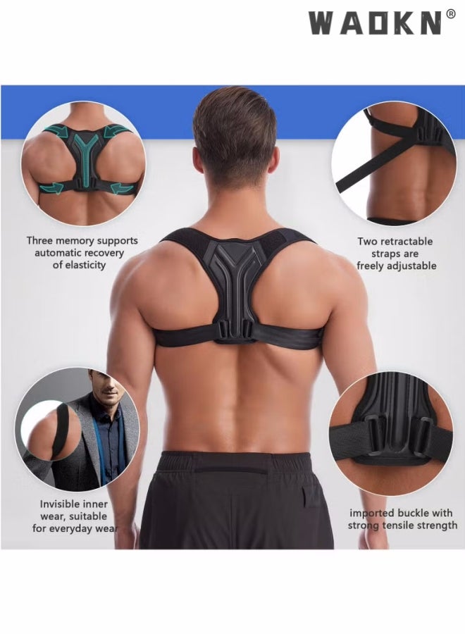 WAOKN Back Correction Strap, Adjustable Posture Corrector Spine Straightener for Relief of Neck Shoulder Pain Develop Good Seated Standing for Men Women Elderly Teens, and Adjustable for Spine, Neck and Shoulder, Helps Reduce Pain for Women and Men (1PCS Black)  - Image 2