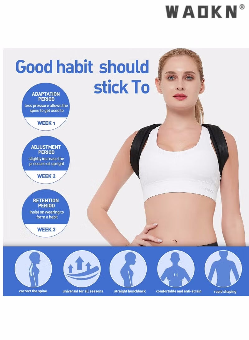 WAOKN Back Correction Strap, Adjustable Posture Corrector Spine Straightener for Relief of Neck Shoulder Pain Develop Good Seated Standing for Men Women Elderly Teens, and Adjustable for Spine, Neck and Shoulder, Helps Reduce Pain for Women and Men (1PCS Black)  - Image 5