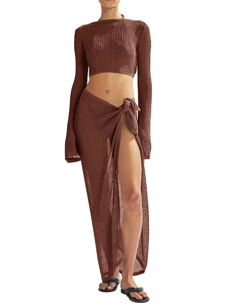 LANNEW Women's Swimsuits Cover Ups Set for Crochet Bathing Suit Hollow Out 2 Piece Bikini Coverup Beach Swimwear - Image 5