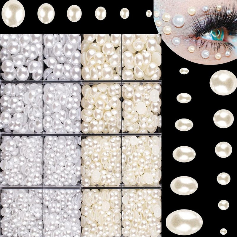 DIY Crafts DIY Crafts 130, Beige Color Pearls, Mixed Unassorted Flat Back Pearls Kits Half Round White+Beige Pearls for (130, Beige Color Pearls) - Image 1
