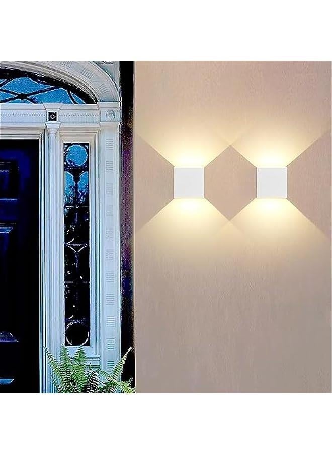 2 قطعة 12 واط مصابيح حائط خارجية LED للإضاءة الداخلية/الخارجية مصابيح علوية وسفلية مقاومة للماء IP65 تجهيزات إضاءة خارجية حديثة مصباح حائط خارجي من الألمنيوم مربع أبيض 3000 كلفن إضاءة دافئة - Image 2