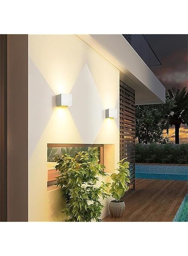 2 قطعة 12 واط مصابيح حائط خارجية LED للإضاءة الداخلية/الخارجية مصابيح علوية وسفلية مقاومة للماء IP65 تجهيزات إضاءة خارجية حديثة مصباح حائط خارجي من الألمنيوم مربع أبيض 3000 كلفن إضاءة دافئة - Image 3