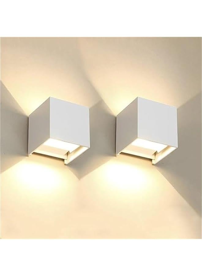 2 قطعة 12 واط مصابيح حائط خارجية LED للإضاءة الداخلية/الخارجية مصابيح علوية وسفلية مقاومة للماء IP65 تجهيزات إضاءة خارجية حديثة مصباح حائط خارجي من الألمنيوم مربع أبيض 3000 كلفن إضاءة دافئة - Image 1